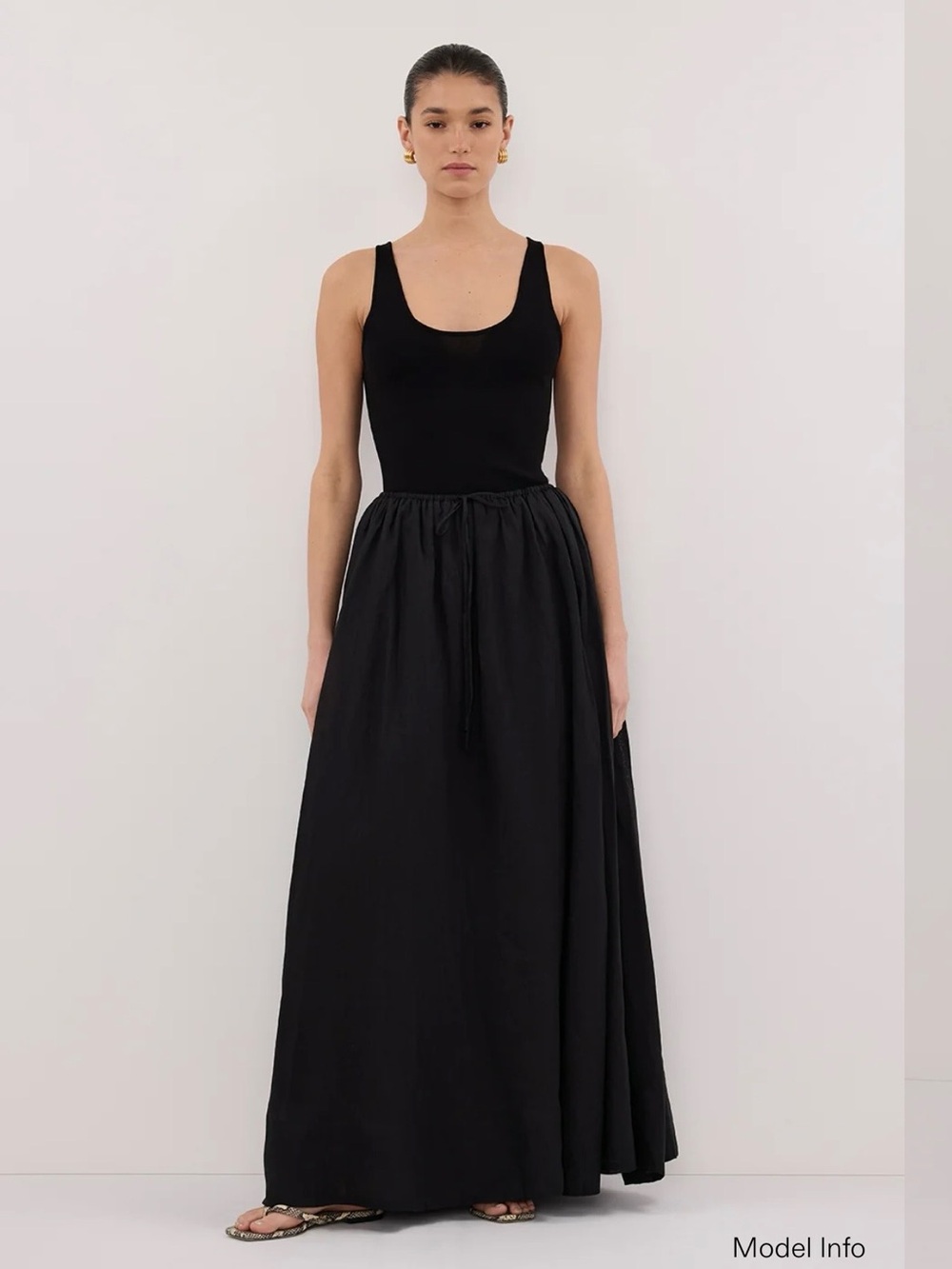 NWOT DISSH Black Ramie Maxi Skirt with Drawstring Waist,lined. Size 6.